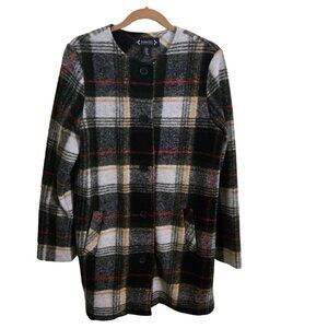 Nanette Lepore NWOT Wool Blend Plaid Collarless Coat Size M